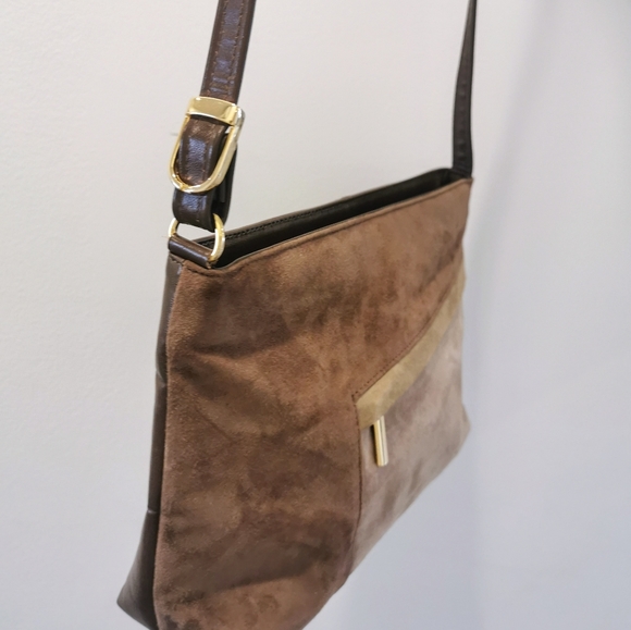 Vintage Brown suede crossbody bag, boho style minimalist purse - Picture 5 of 7